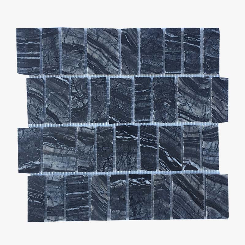 Black Wooden Marble Split Sides Mosaic Tile Stone Mosaic